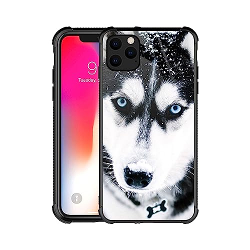 CARLOCA iPhone 11 Hülle, Schutzhülle mit Stoßfestem Gehäuse, Husky Hund Maulkorb Blau Auge Muster Design, Glitzer Stil, Tempered Glass, TPU Material von CARLOCA