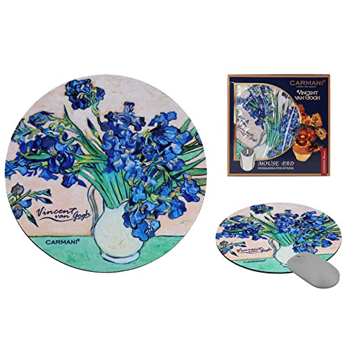 CARMANI - Kunst-Mauspad, rutschfeste Gummiunterseite, hochwertiges strukturiertes PU-Mauspad, bedruckt mit Vincent Van Gogh, Irises von Carmani