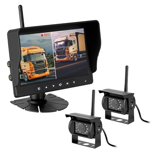 CARMATRIX AHD Funk Rückfahrsystem Digital für Auto Wohnmobil LKW mit 7' Monitor 10V - 32V mit 1 x Rückfahrkamera Videoaufzeichnung DVR, Mikrofon Aufnahmefunktion, Kameras:2 Kameras von CARMATRIX
