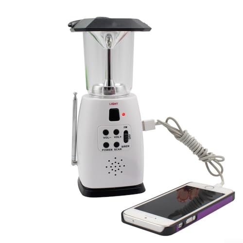Handkurbel-Radio mit Camping-Laterne, tragbares AM/FM-Radios mit Solar-LED-Taschenlampe für Outdoor-Aktivitäten (weiß) von CARMOTTER