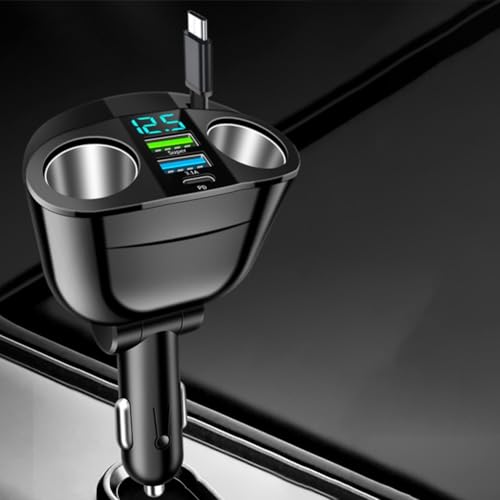 PD30W Kfz-Ladegerät mit Dual-USB-Ausgängen und einziehbarem Kabel, 66 W Schnellladung, sicher für verschiedene Fahrzeugmodelle (PD30W + super schnell) von CARMOTTER