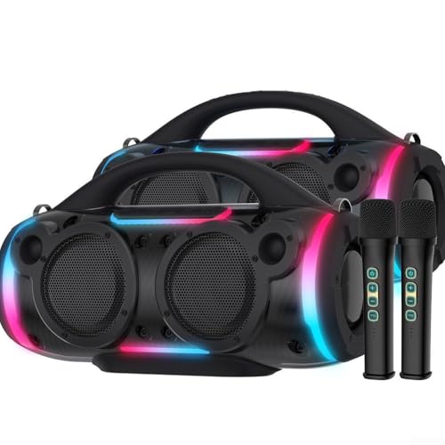 Tragbares Karaoke-Lautsprechersystem mit 60 W Ausgangsleistung, drahtlosen Mikrofonen und dynamischem RGB für Events (Schwarz) von CARMOTTER