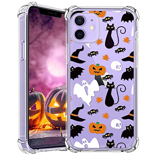 CAROKI Halloween Clear Phone Case for iPhone 12/12 Pro, Ghost Pumpkin Pattern Case Cover Soft TPU Protective Slim Shockproof Cover Boys Girls Phone Case for iPhone 12/12 Pro-Ghost Pumpkin Cat von CAROKI