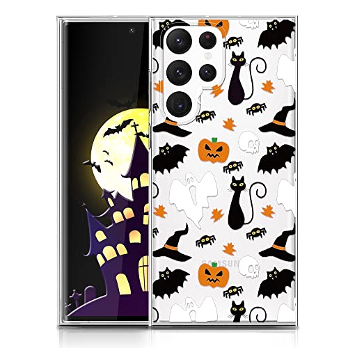 CAROKI Halloween Klare Handyhülle für Samsung S22 Ultra, Geist Kürbis Muster Case Cover Weich TPU Schutzhülle Slim Stoßfest Cover Jungen Mädchen Handyhülle für Samsung S22 Ultra-Halloween von CAROKI