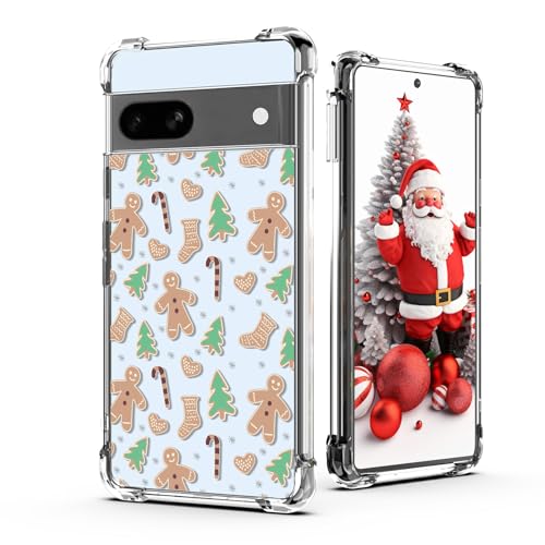 CAROKI Weihnachten Clear Phone Case for Google Pixel 7a, Christmas Gingerbread Man Pattern Case Cover Soft Slim Shockproof Cover Boys Girls Phone Case for Google Pixel 7a-Gingerbread Man von CAROKI