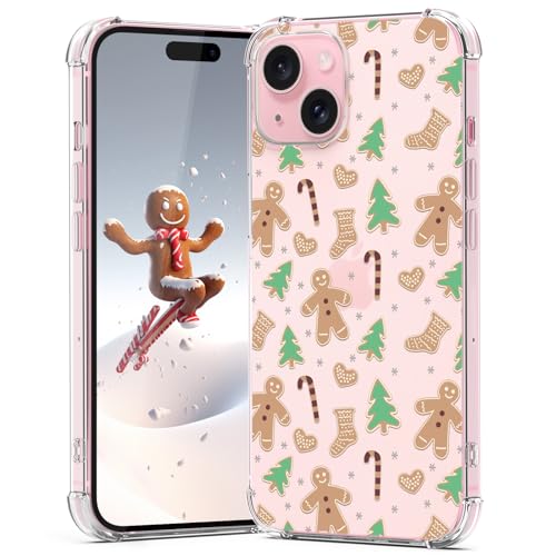 CAROKI Weihnachten Clear Phone Case for iPhone 15, Lebkuchenmann Muster Case Cover Soft TPU Protective Slim Shockproof Cover Boys Girls Phone Case for iPhone 15 6.1 Inch von CAROKI