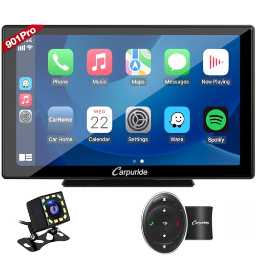 [2024 Newest ]Carpuride w901 Pro mit Bluetooth-Übertragung, tragbares Autoradio Apple Carplay und Android Auto, 7-Zoll-1080P-Touchscreen, Mirror Link/GPS/Siri, mit Rückfahrkamera und Lenkradsteuerung von CARPURIDE