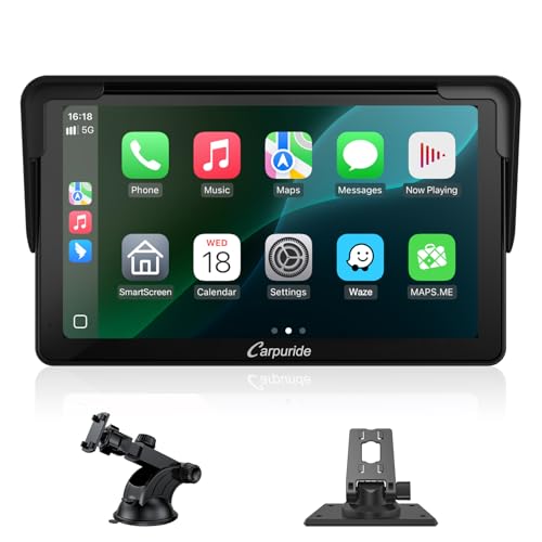 Carpuride Autoradio, tragbares kabelloses Carplay und Android-Auto, 7 Zoll 1080P HD-Touchscreen-Radio mit BT 5.0, Spiegel-Link-Unterstützung, LKW, Wohnmobil, Armaturenbrett-Halterung Carpuride Autoradio, tragbares kabelloses Carplay und Android-Auto, 7 Zoll 1080P HD-Touchscreen-Radio mit BT 5.0, Spiegel-Link-Unterstützung, LKW, Wohnmobil, Armaturenbrett-Halterung von CARPURIDE