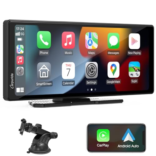 Carpuride C92 Kabelloses Carplay & Android Auto Autoradio, Tragbarer 9,3 Zoll Touchscreen Mirror Link, Bluetooth 5.0, Navigation, Siri, FM/AUX Transmitter. von CARPURIDE
