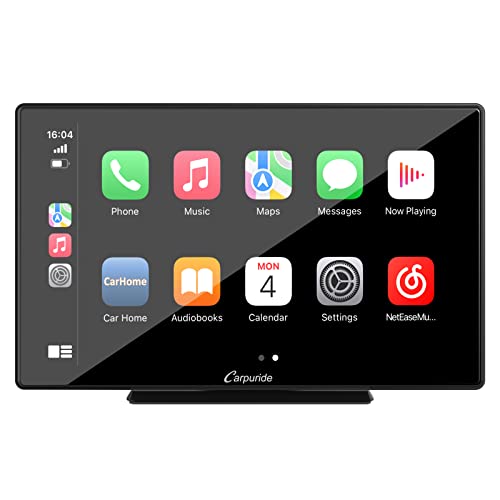 Carpuride Portable 9 Zoll IPS Touchscreen Monitor mit drahtlosem Carplay Android Auto Car Multimedia Player, mit Bluetooth 5.0/FM/GPS/Mic/Mirror Link/Siri/G00gle für alle Autotypen von CARPURIDE