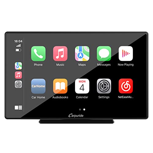 Carpuride Portable 9 Zoll IPS Touchscreen Monitor mit drahtlosem Carplay Android Auto Car Multimedia Player, mit Bluetooth 5.0/FM/GPS/Mic/Mirror Link/Siri/Google für alle Autotypen von CARPURIDE