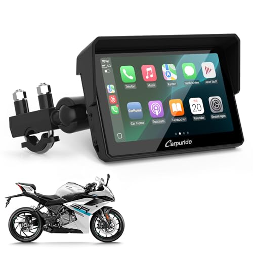 Carpuride W502 Motorrad-Carplay und Android Auto, IP67 Wasserdichtes Tragbares Autoradio, 5-Zoll-IPS-Touchscreen, Navigation/Siri für Motorräder von CARPURIDE