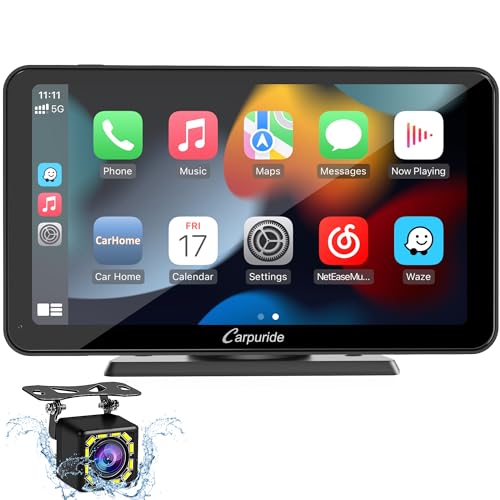 Carpuride W701 Kabelloses Apple Carplay & Android Auto, 7-Zoll-Touchscreen-Digital-Media-Autoradio-Receiver, Tragbares Autoradio mit Backup-Kamera, Mirror Link, Bluetooth, GPS, AUX, FM von CARPURIDE