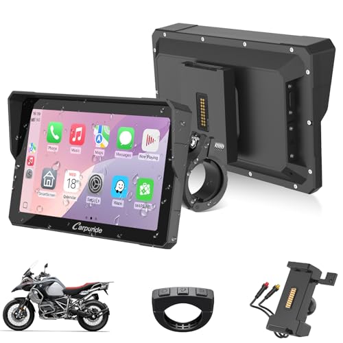 Carpuride W702S Motorrad Carplay Bildschirm mit BM05 Halterung für Plug-and-Play, Kabelloses CarPlay und Android Auto, Wasserdichter 7" Touchscreen, Bluetooth Trans, Verdrahtet Controller, Navigation. von CARPURIDE