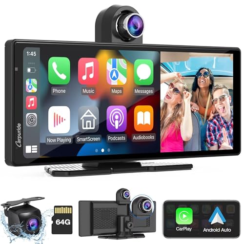 Carpuride W903 Tragbares Kabelloses Carplay&Android Auto mit Dashcam 9,3-Zoll-HD-IPS-Bildschirm, 2.5K Front&Rückfahrkamera, Loop Aufnahme, Bluetooth, Mirror Link, GPS, Siri, Armaturenbrettmont von CARPURIDE