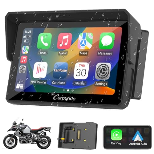 Carpuride w502B Motorrad-Carplay-Bildschirm für R1200GS R1250GS S1000XR Motorrad, 5 Zoll wasserdichter Touchscreen, tragbares Carplay/Android Auto GPS Navigation für Motorrad, Dual Bluetooth von CARPURIDE