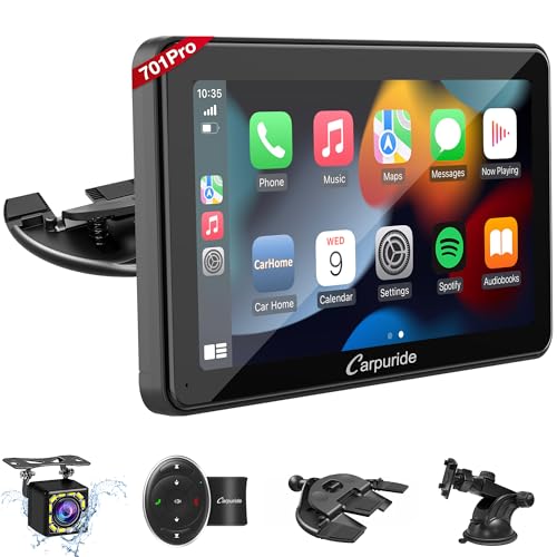 Carpuride w701 Pro Tragbares Auto BT Stereo, Kabelloses Carplay & Android Auto mit Rückfahrkamera und SWC, Dual-Bluetooth, Mirror Link/GPS/Siri/FM, Halterung für LKW-Armaturenbrettmontage von CARPURIDE