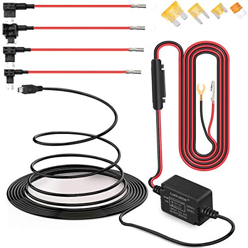 Dash Cam Hardwire Kit Mini USB Harter Draht Auto Ladegerät Kabelsatz 12V -24v auf 5V für Dash Kameras GPS (Mini USB und Sicherung Kit) von CARPURIDE