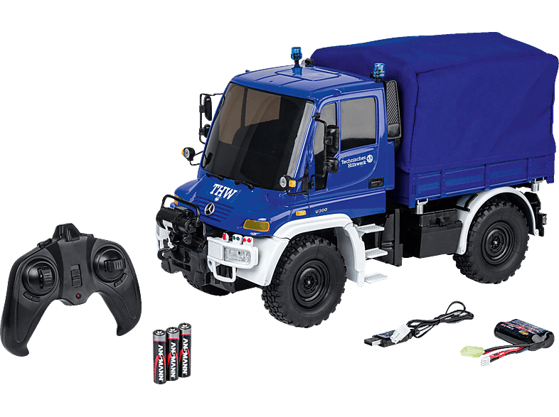 CARSON 1:12 MB Unimog U300 THW 2.4GHz 100%RTR R/C Spielfahrzeug, Blau von CARSON