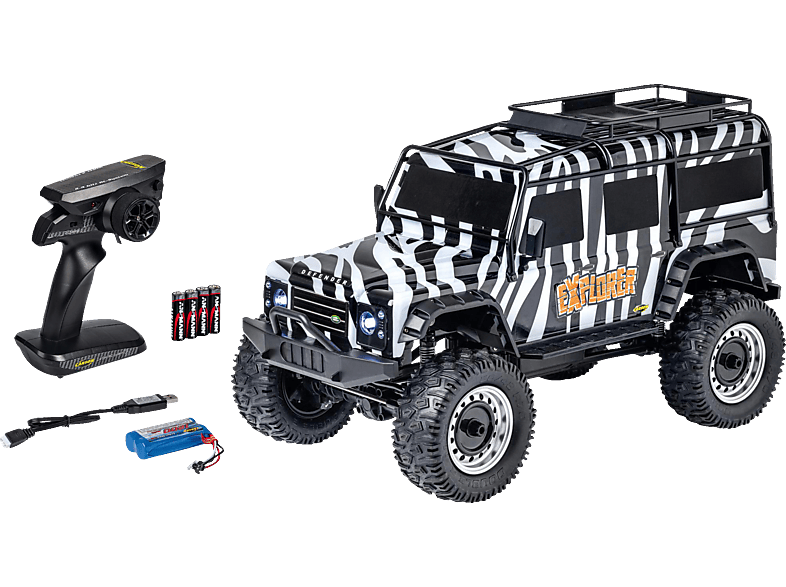 CARSON 1:8 Land Rover Defender 100% RTR Safari, ferngesteuertes Fahrzeug R/C Spielzeugauto, Zebra-Lackierung von CARSON