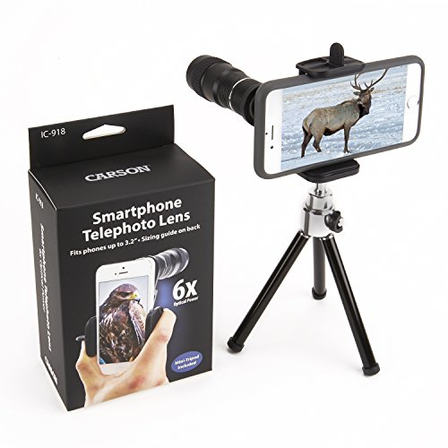 Carson HookUpz Universal Smartphone Adapter mit 6 x 18 mm Teleobjektiv Monokular und verstellbares Mini Stativ von CARSON