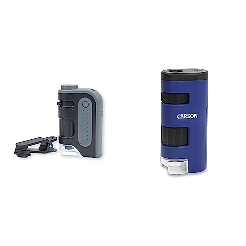 Carson MicroBrite Pro 60x-120x LED Taschenmikroskop mit asphärischem Linsensystem und Smartphone-Adapterclip (MM-350) & PocketMicro 20x-60x Taschenmikroskop mit LED und asphärischen Linsen (MM-450) von CARSON
