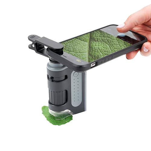 Carson MicroBrite Pro 60x-120x LED Taschenmikroskop mit asphärischem Linsensystem und Smartphone-Adapterclip (MM-350) von Carson