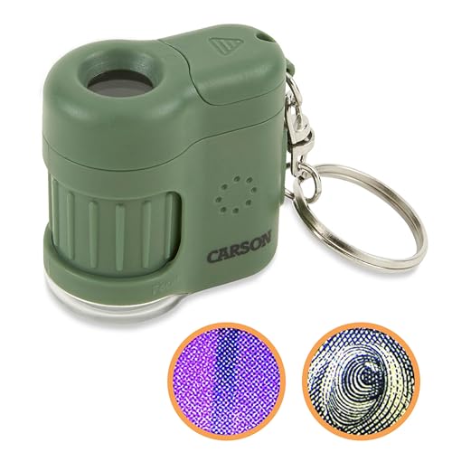 Carson MicroMini 20x LED Taschenmikroskop mit UV-Licht und Taschenlampenfunktion, Safari Green (MM-280G) von CARSON