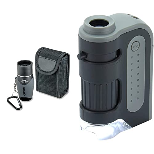 Carson MiniMight 6x18mm Taschenmonokular mit Schlüsselanhänger (MM-618) & Carson MicroBrite Plus 60x-120x LED Taschenmikroskop mit asphärischem Linsensystem (MM-300) von CARSON