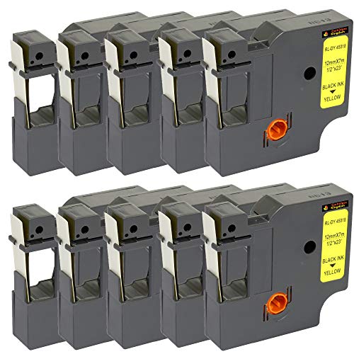Cartridges Kingdom 10 Schriftband Kassetten kompatibel für Dymo D1 45018 12mm x 7m schwarz auf gelb von CARTRIDGES KINGDOM