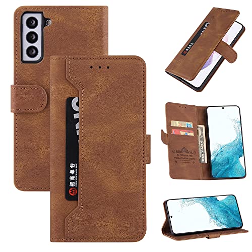 CASAFUNY Handyhülle Samsung Galaxy S22 5G Hülle, Klapphülle Samsung S22 5G, PU Leder Flip Case Tasche Klappbar Lederhülle Magnetisch Schutzhülle für Samsung Galaxy S22 6,1 Zoll, Braun von CASAFUNY