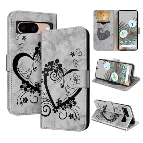 CASAFUNY Handyhülle für Google Pixel 8 Hülle Tasche PU Leder Flip Case Brieftasche Kartenfach Klapphülle Handytasche Case Schutzhülle für Google Pixel 8, Schwarz von CASAFUNY