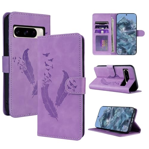 CASAFUNY Handyhülle für Google Pixel 8 Pro Hülle, Premium Lederhülle Klappbar Klapphülle für Google 8 Pro Magnetisch Klappbar Wallet Tasche Schutzhülle für Google Pixel 8 Pro, Lila von CASAFUNY