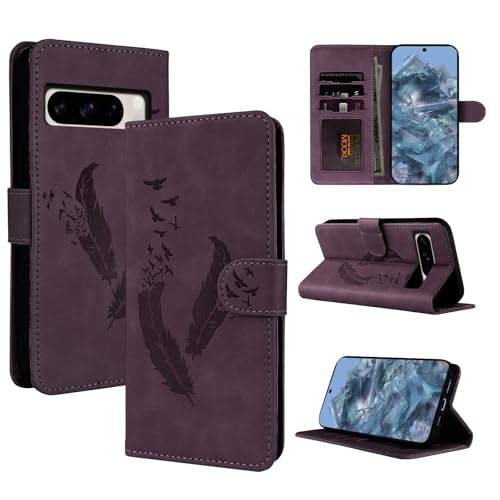 CASAFUNY Handyhülle für Google Pixel 8 Pro Hülle, Premium Lederhülle Klappbar Klapphülle für Google 8 Pro Magnetisch Klappbar Wallet Tasche Schutzhülle für Google Pixel 8 Pro, Rot von CASAFUNY