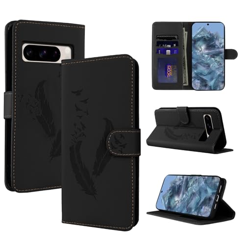 CASAFUNY Handyhülle für Google Pixel 8 Pro Hülle, Premium Lederhülle Klappbar Klapphülle für Google 8 Pro Magnetisch Klappbar Wallet Tasche Schutzhülle für Google Pixel 8 Pro, Schwarz von CASAFUNY