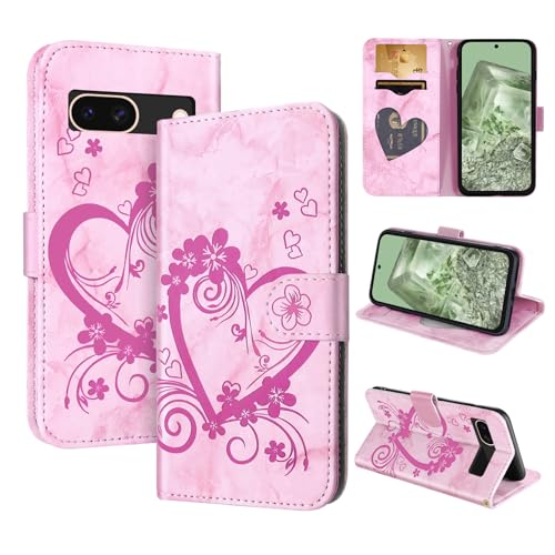 CASAFUNY Handyhülle für Google Pixel 8A Hülle PU Leder Flip Case Brieftasche Wallet Kartenfach Klapphülle für Google Pixel 8A Handytasche Case Schutzhülle für Google Pixel 8A Lederhülle, Rosa von CASAFUNY