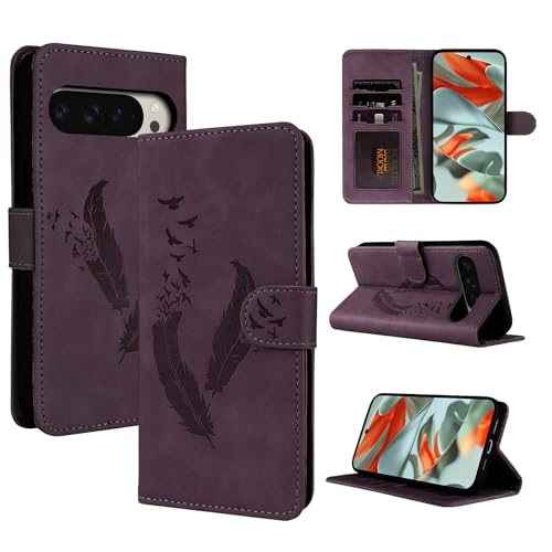 CASAFUNY Handyhülle für Google Pixel 9 Pro XL Hülle, Premium Lederhülle Klappbar Klapphülle für Google Pixel 9 Pro XL Magnetisch Klappbar Wallet Tasche Schutzhülle für Google Pixel 9 Pro XL, Rot von CASAFUNY