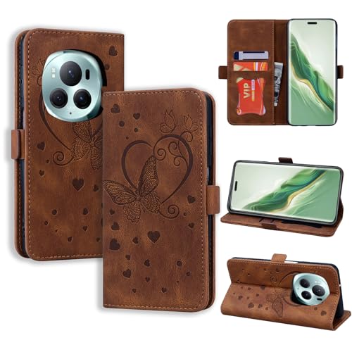 CASAFUNY Handyhülle für Honor Magic6 Pro Hülle, PU Leder Tasche Cover Lederhülle für Magic 6 Pro Wallet Kartenfach Stoßfest Flip Case Magnetisch Klapphülle Schutzhülle für Honor Magic6 Pro, Braun von CASAFUNY