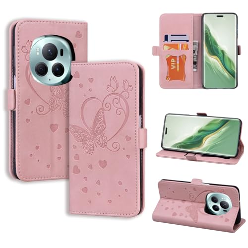 CASAFUNY Handyhülle für Honor Magic6 Pro Hülle, PU Leder Tasche Cover Lederhülle für Magic 6 Pro Wallet Kartenfach Stoßfest Flip Case Magnetisch Klapphülle Schutzhülle für Honor Magic6 Pro, Rosa von CASAFUNY