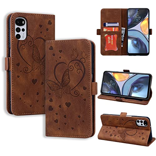 CASAFUNY Handyhülle für Motorola Moto G22 Hülle, PU Leder Tasche Cover mit Kartenfach Motorola G22 Flip Case Magnetisch Klapphülle Schutzhülle für Moto G22, Braun von CASAFUNY