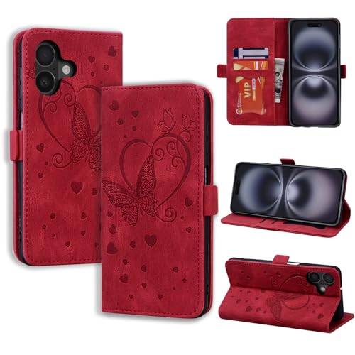 CASAFUNY Handyhülle für iPhone 16 Hülle, PU Leder Tasche Cover mit Kartenfach Flip Case Magnetisch Klapphülle Schutzhülle für iPhone 16, rot CASAFUNY Handyhülle für iPhone 16 Hülle, PU Leder Tasche Cover mit Kartenfach Flip Case Magnetisch Klapphülle Schutzhülle für iPhone 16, rot von CASAFUNY