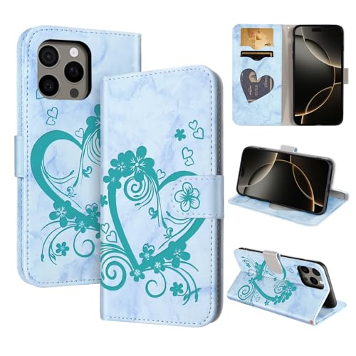 CASAFUNY Handyhülle für iPhone 16 Pro Hülle Tasche PU Leder Flip Case Brieftasche Kartenfach Klapphülle Handytasche Case Schutzhülle für iPhone 16 Pro, Grün von CASAFUNY