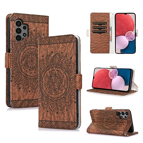 CASAFUNY Handyhülle für Samsung Galaxy A13 Hülle, PU Lederhülle Flip Wallet Case für Samsung A13, Magnetische Schutzhülle mit Kartenfächern Ledertasche Klapphülle für Samsung Galaxy A13, Braun von CASAFUNY