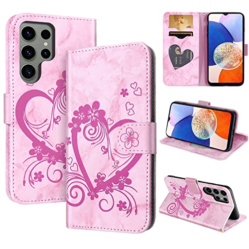 CASAFUNY Handyhülle für Samsung Galaxy A14 5G, Hülle Tasche PU Leder Flip Case Brieftasche Kartenfach Klapphülle Handytasche Case Schutzhülle für Samsung Galaxy A14 5G, Rosa von CASAFUNY