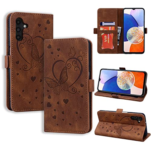 CASAFUNY Handyhülle für Samsung Galaxy A14 5G Hülle, PU Leder Tasche Cover Samsung A14 mit Kartenfach Flip Case Magnetisch Klapphülle Schutzhülle für Samsung Galaxy A14 5G, Braun von CASAFUNY