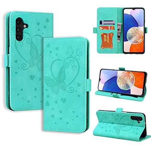 CASAFUNY Handyhülle für Samsung Galaxy A14 5G Hülle, PU Leder Tasche Cover Samsung A14 mit Kartenfach Flip Case Magnetisch Klapphülle Schutzhülle für Samsung Galaxy A14 5G, Grün von CASAFUNY