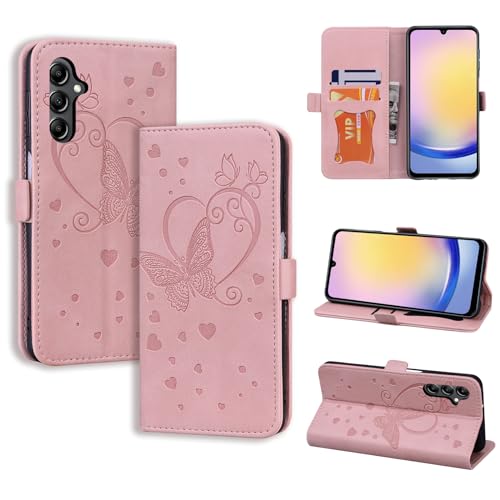 CASAFUNY Handyhülle für Samsung Galaxy A25 Hülle, PU Leder Tasche Cover mit Kartenfach Flip Case Magnetisch Klapphülle Schutzhülle für Samsung Galaxy A25 5G, Rosa von CASAFUNY