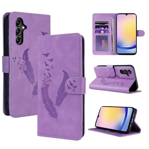 CASAFUNY Handyhülle für Samsung Galaxy A25 Hülle, Premium Lederhülle Klappbar Klapphülle für Samsung A25 5G Magnetisch Klappbar Wallet Tasche Schutzhülle für Samsung Galaxy A25 5G, Lila von CASAFUNY