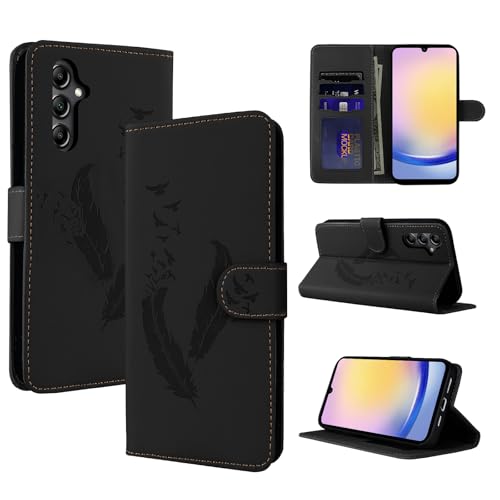 CASAFUNY Handyhülle für Samsung Galaxy A25 Hülle, Premium Lederhülle Klappbar Klapphülle für Samsung A25 5G Magnetisch Klappbar Wallet Tasche Schutzhülle für Samsung Galaxy A25 5G, Schwarz von CASAFUNY