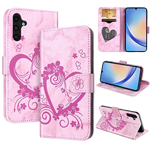 CASAFUNY Handyhülle für Samsung Galaxy A34 Hülle Tasche PU Leder Flip Case Brieftasche Kartenfach Klapphülle Handytasche Case Schutzhülle für Samsung Galaxy A34 5G, Rosa von CASAFUNY